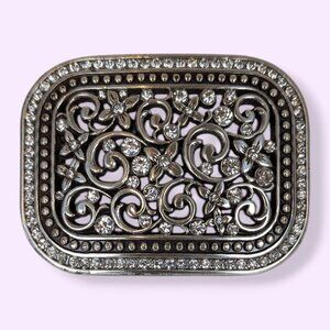 Swirly Floral Rhinestone Belt Buckle